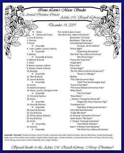 Christmas Concert 2019 with Mrs. Irene Levin